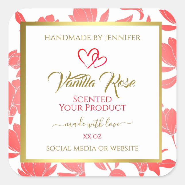 Etiketten für die Verpackung von rosa und goldfarb Quadratischer Aufkleber (Vorderseite)