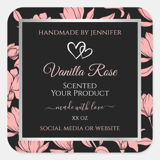 Etiketten für die Verpackung von schwarzen und ros Quadratischer Aufkleber (Vorderseite)