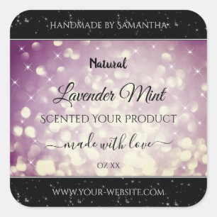 Etiketten für elegante Lila Glitzer-Produktverpack Quadratischer Aufkleber