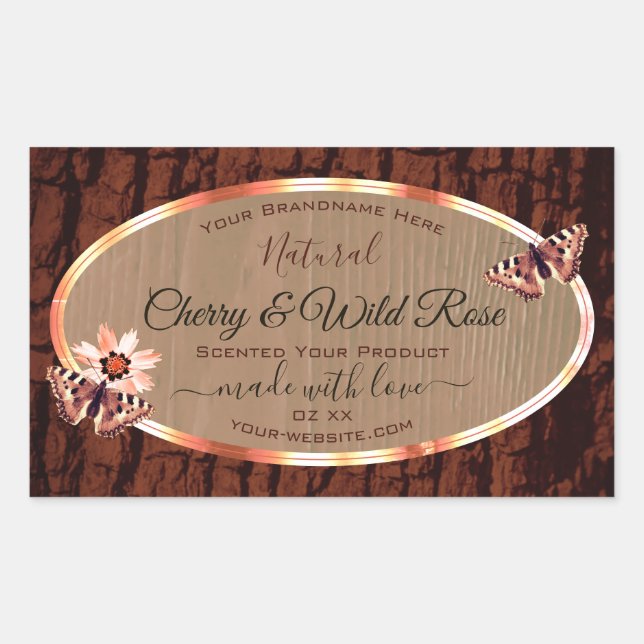 Etiketten für Holzkörner und Baumrinde Butterfetts Rechteckiger Aufkleber (Vorderseite)