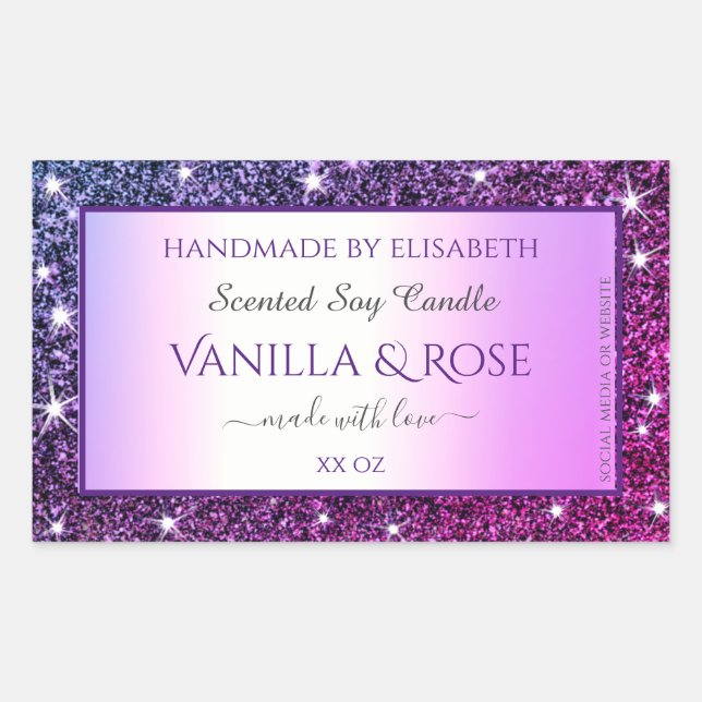 Etiketten für lila Glitzer-Produktverpackungen Rechteckiger Aufkleber (Vorderseite)