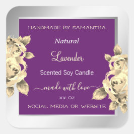 Etiketten für lila und Silberflorprodukte Quadratischer Aufkleber