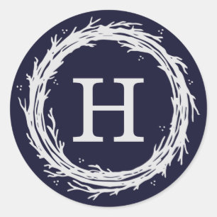 Etiketten für Monogramm-Wreath-Holiday-Aufkleber Runder Aufkleber