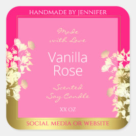 Etiketten für niedliche florale Produkte Rosa und Quadratischer Aufkleber