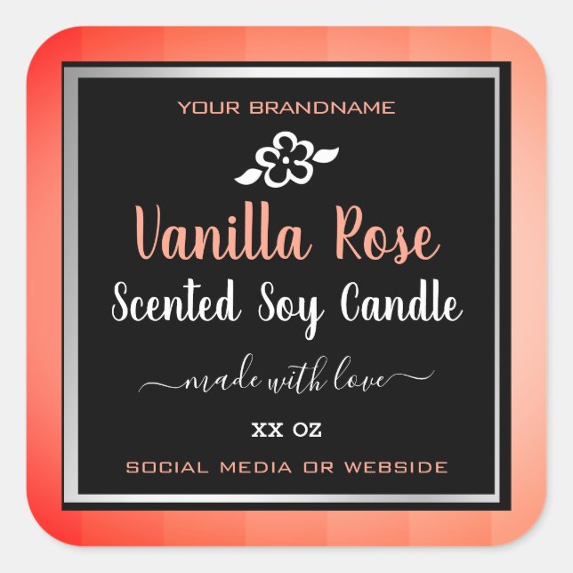 Etiketten für niedliche Rose, rosa und schwarze Pr Quadratischer Aufkleber (Vorderseite)