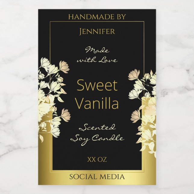 Etiketten für Schwarz-Gold-Blume (Einzelnes Label)