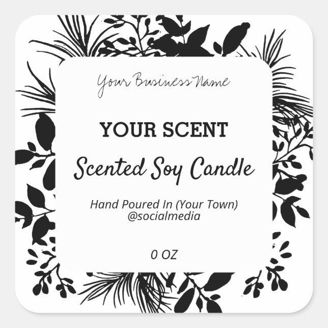 Etiketten für Schwarze Grünpflanzen Quadratischer Aufkleber (Vorderseite)