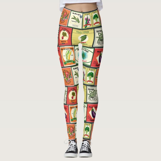 Etiketten für Vintage Konserven von Gemüse Leggings (Vorderseite)