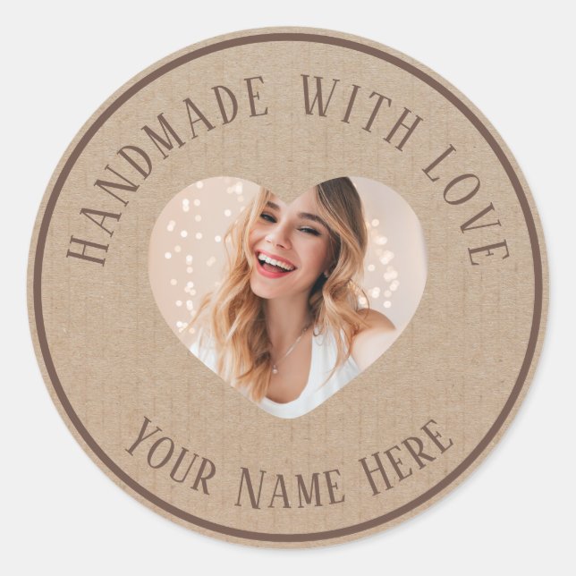 Etiketten handgefertigt mit Liebe individuelle Nam Runder Aufkleber (Vorderseite)