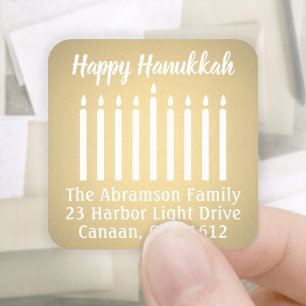Etiketten mit beliebigem Text Menorah Faux-Folie R Quadratischer Aufkleber