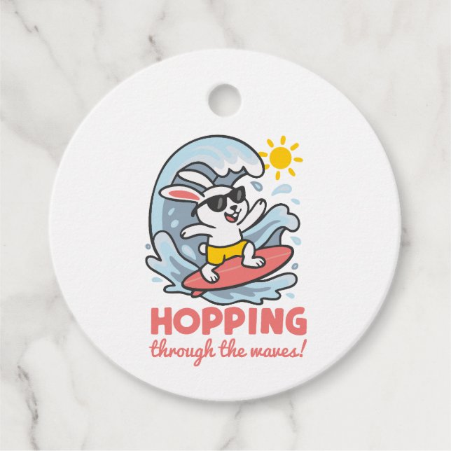 Etiqueta recuerdo con conejito surfero kawaii geschenkanhänger (Vorderseite)