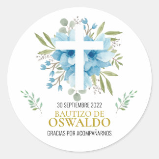 Etiquetas de agradecimiento para bautizo azul runder aufkleber