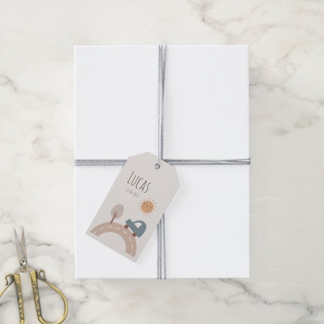 Etiquetas regalo para bebé editable  geschenkanhänger (Mit Garn)