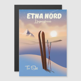 Etna Nord Linguaglossa Ski-Plakat Magnetkarte