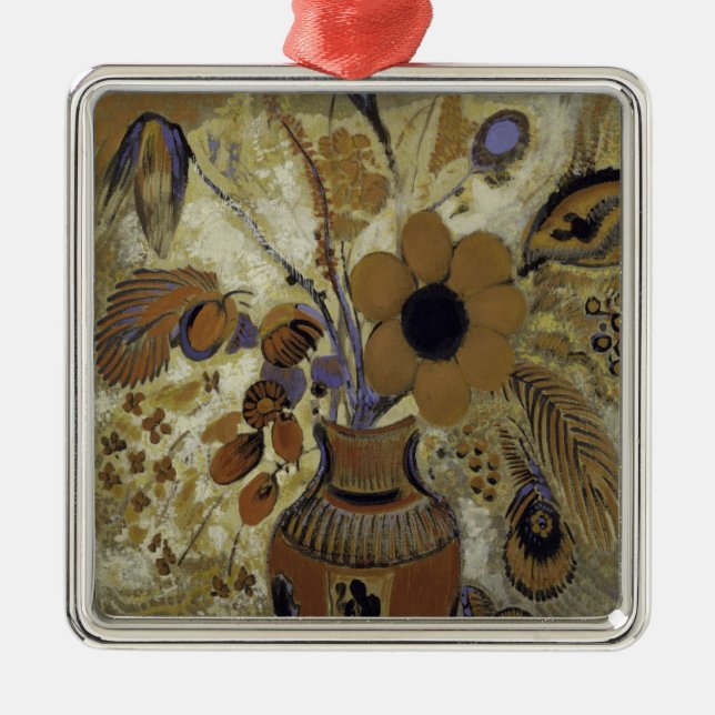 Etruscan Vase mit Blumen Silbernes Ornament (Vorne)