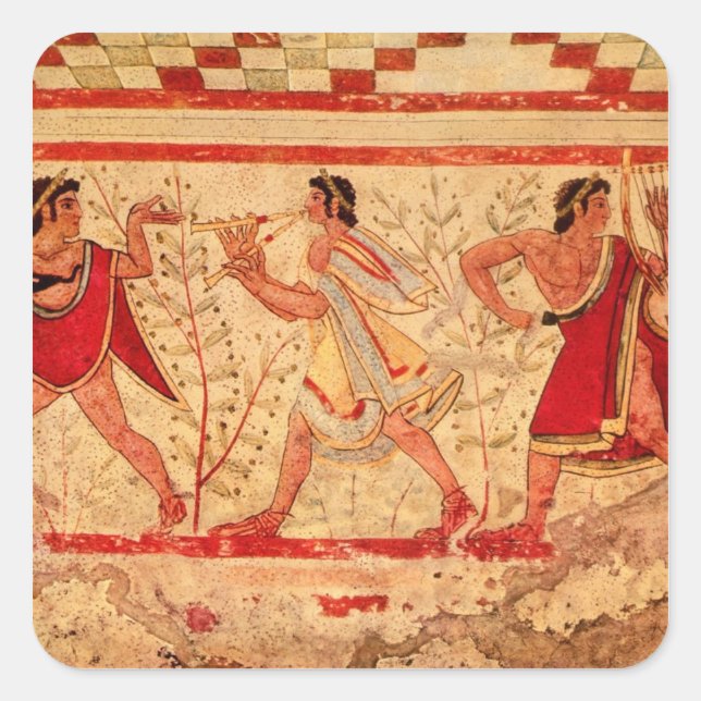 Etruskische Musiker Quadratischer Aufkleber (Vorderseite)