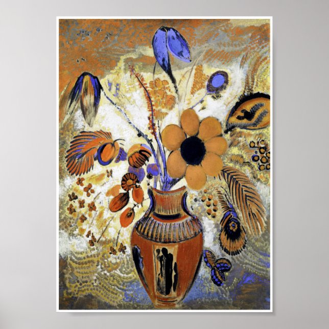 Etruskische Vase mit Blume, Redon Poster (Vorne)