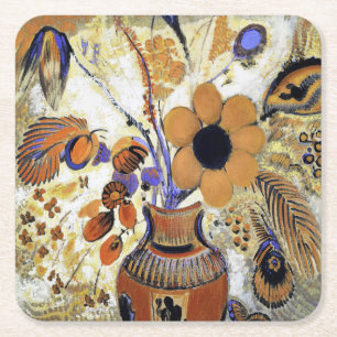 Etruskische Vase mit Blume, Redon Rechteckiger Pappuntersetzer