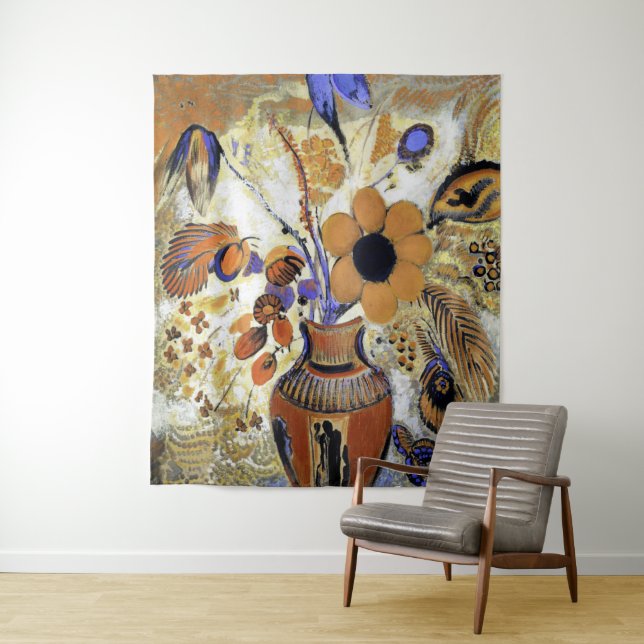 Etruskische Vase mit Blume, Redon Wandteppich (Beispiel)