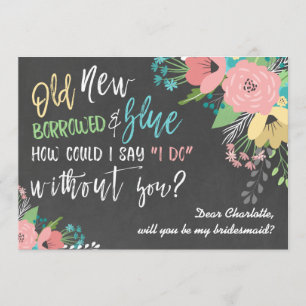 Etwas Altes und Neues Floral Chalkboard Bridesmaid Einladung