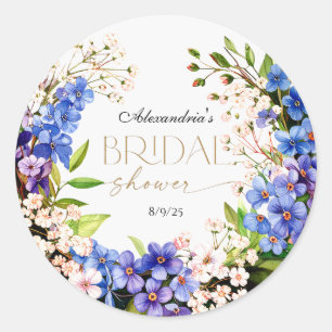 Etwas Blau: Baby's Breath & Flax Brautparty Runder Aufkleber
