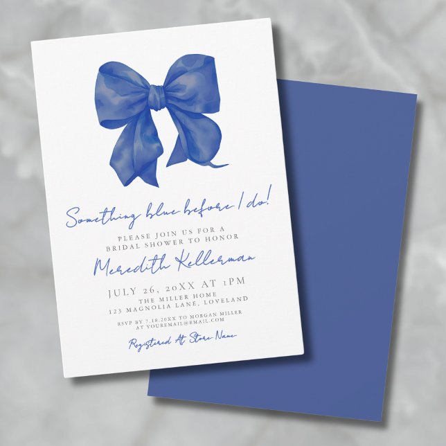 Etwas Blau, bevor ich Bow Brautparty Einladung (Elegant Simple Blue Bow Bridal Shower Invitation)