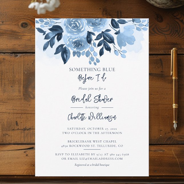 Etwas Blau, bevor ich Brautparty floral Einladung (Something Blue Before I Do Bridal Shower Dusty Blue Floral Invitation)