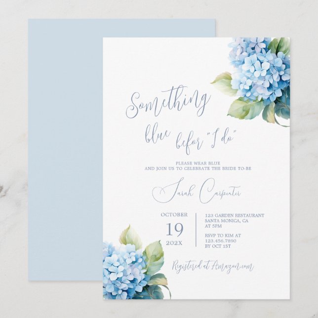 Etwas Blau, bevor ich Brautparty mache Einladung (Vorne/Hinten)