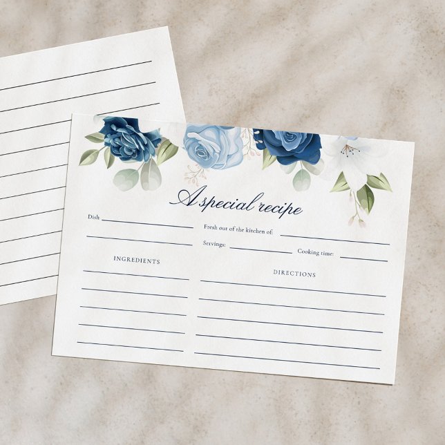 Etwas Blau, bevor ich Brautparty Rezept Begleitkarte (Dusty Blue Floral Special Recipe Card)