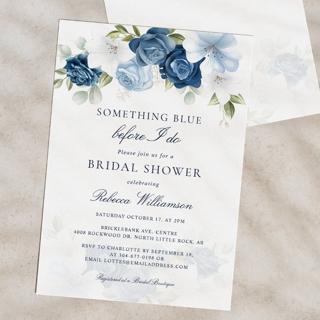 Etwas Blau, bevor ich florales Brautparty mache Einladung (Dusty Blue Floral Bridal Shower Invitation)