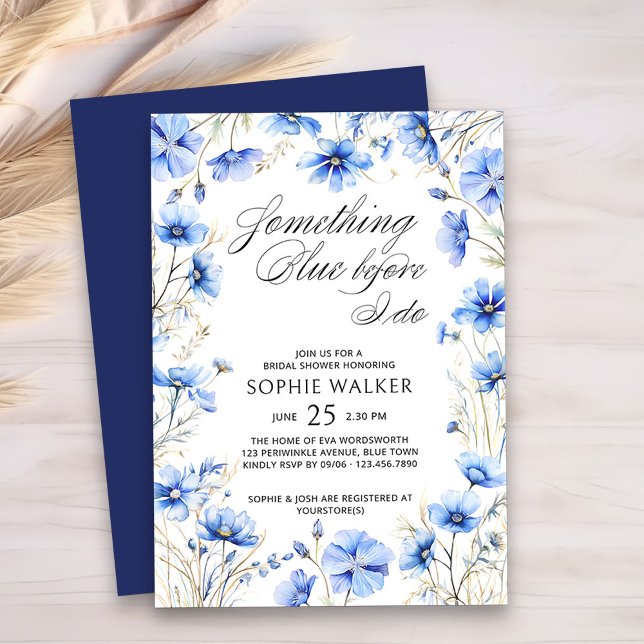 Etwas Blau, bevor ich florales Brautparty mache Einladung (Something Blue Before I Do Blue Floral Bridal Shower Invitation)