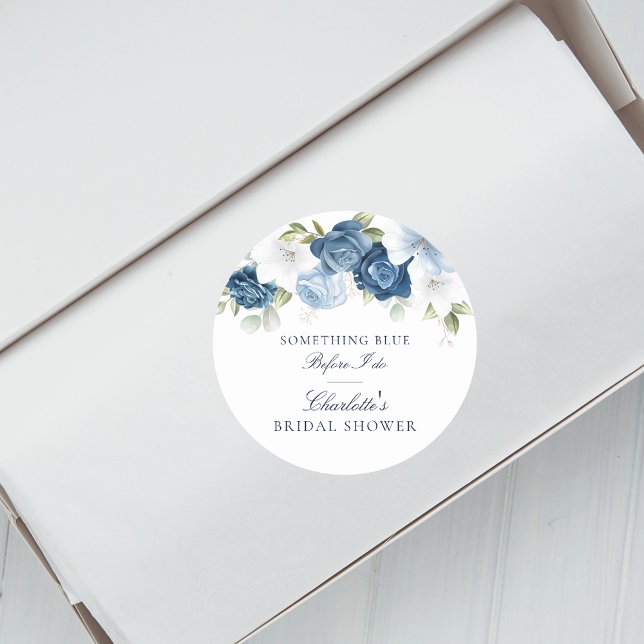 Etwas Blau, bevor ich florales Brautparty mache Runder Aufkleber (Dusty Blue Floral Something Blue Floral Classic Round Sticker)
