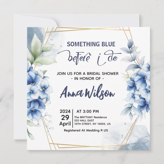 Etwas Blau, bevor ich Hydrangea-Brautparty Einladung (Vorderseite)
