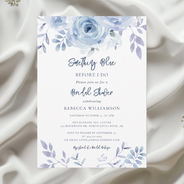 Etwas Blau, bevor ich Skript-Brautparty Einladung (Something Blue Before I Do Watercolor Floral Bridal Shower Invitation)