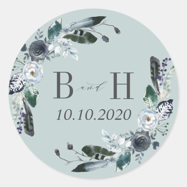 Etwas Blau | Boho Chic Monogram Wedding Runder Aufkleber (Vorderseite)