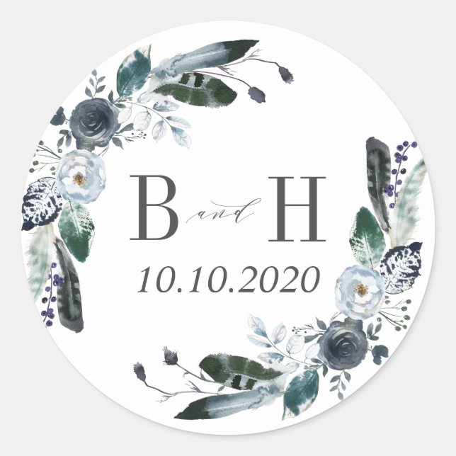 Etwas Blau | Boho Chic Monogram Wedding Runder Aufkleber (Vorderseite)