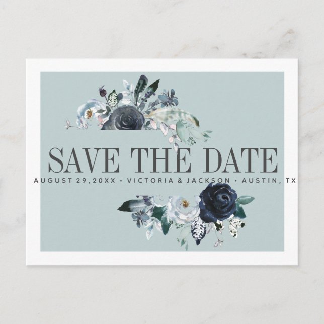 Etwas Blau | Boho WEDD SPEICHERN DAS DATUM Ankündigungspostkarte (Vorderseite)