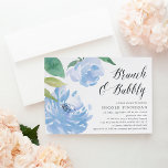 Etwas Blau | Brautparty Brunch Einladung<br><div class="desc">Chic Brautparty Brunch Einladung bietet Aquareller Peony Blume Illustrationen in sanften Blautönen,  mit üppig grünen Blätter betont. Personalisieren Sie Ihre Bridal-Brunch-Details,  die rechts ausgerichtet sind und mit "brunch & bubbly" in elegantem Kalligrafieschrift überragt sind. Die Karten werden zu einem soliden staubigen Blau.</div>