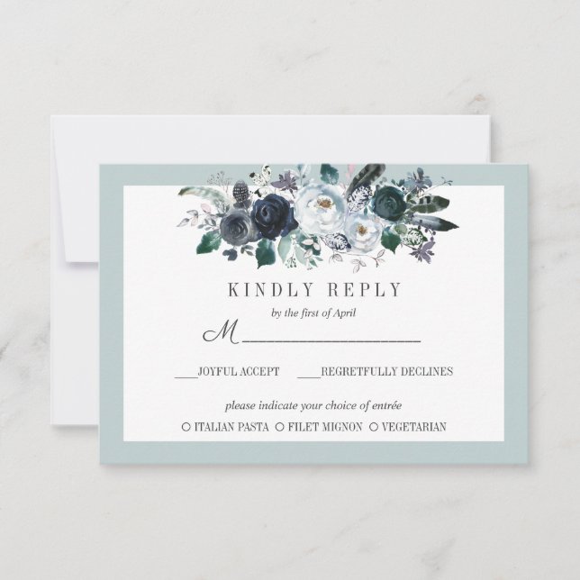 Etwas Blau | Floral Wedding RSVP MEAL Option Karte (Vorderseite)