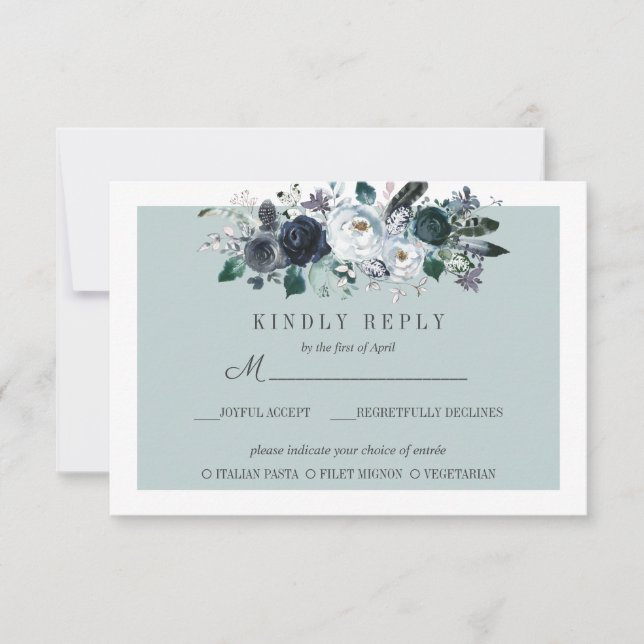 Etwas Blau | Floral Wedding RSVP MEAL Option Karte (Vorderseite)