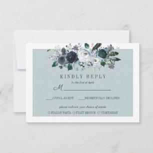 Etwas Blau Floral Wedding RSVP MEAL Option Karte