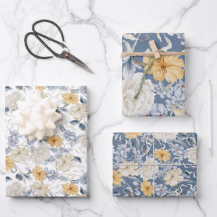 Etwas Blau, stilvolle Blumenmuster Geschenkpapier Set