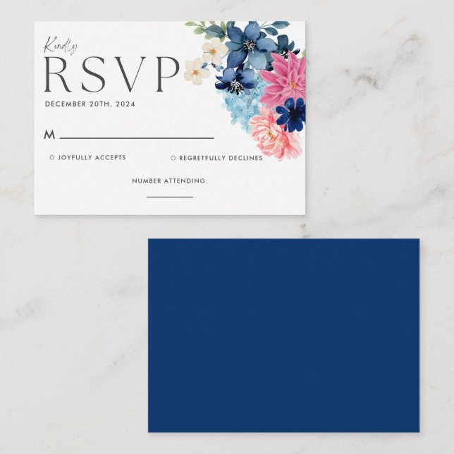 Etwas blaue Aquarellblütenkarte Hochzeitskarte Rsv Begleitkarte (Vorne/Hinten)