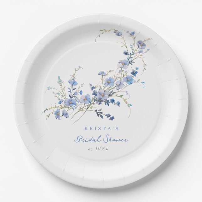 Etwas Blaue Wildblumen-Brautparty Pappteller (Vorderseite)
