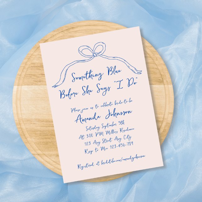 Etwas Blauer Hand gezeichnetes Brautparty Einladung (Something Blue Hand Drawn Bow Bridal Shower Invitation)