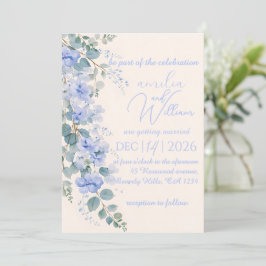 Etwas Blaues Aquarell Florale Hochzeitseinladung Einladung