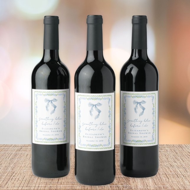 Etwas Blaues, bevor ich den Brautstrauß binde Jung Weinetikett (Something Blue Before I Do Bow Bridal Shower Wine Label)