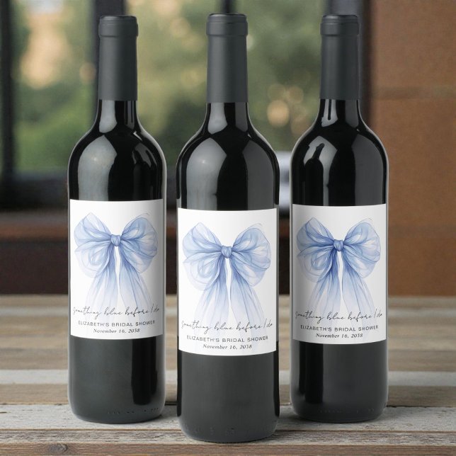 Etwas Blaues, bevor ich den Brautstrauß binde Jung Weinetikett (Something Blue Before I Do Bow Bridal Shower Wine Label)