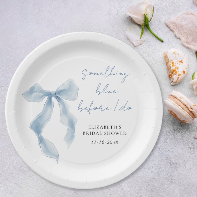 Etwas Blaues, bevor ich den Brautstrauß werfe Jung Pappteller (Something Blue Before I Do Bow Bridal Shower Paper Plates)