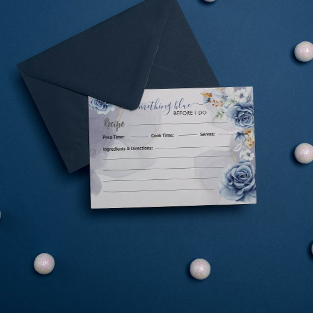 Etwas Blaues, bevor ich es tue Rezept Begleitkarte (Something Blue Before I Do Recipe Enclosure Card bridal shower wedding blue theme floral elegant )